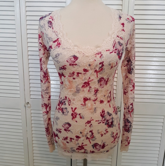 Free people LS floral sheer lace top sz SP *C1 - Picture 2 of 8